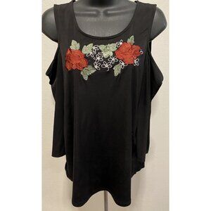 Signature Studio Blouse Womens Large Embroidered Flowers Cold Shoulder Sleeve